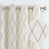 jinchan Linen Curtains for Living Room - Blue Diamond Embroidered Geometric Patterned Window Drapes - Flax Treatment Set for Bedroom - Grommet Style 95 Inches Long 2 Panels