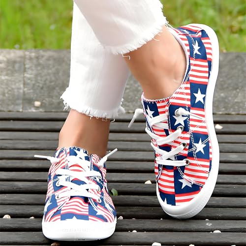 Women's American Flag Canvas Sneakers - Patriotic Star & Stripes Casual Lace-Up Shoes | Comfortable Breathable Everyday Walking Shoes​3