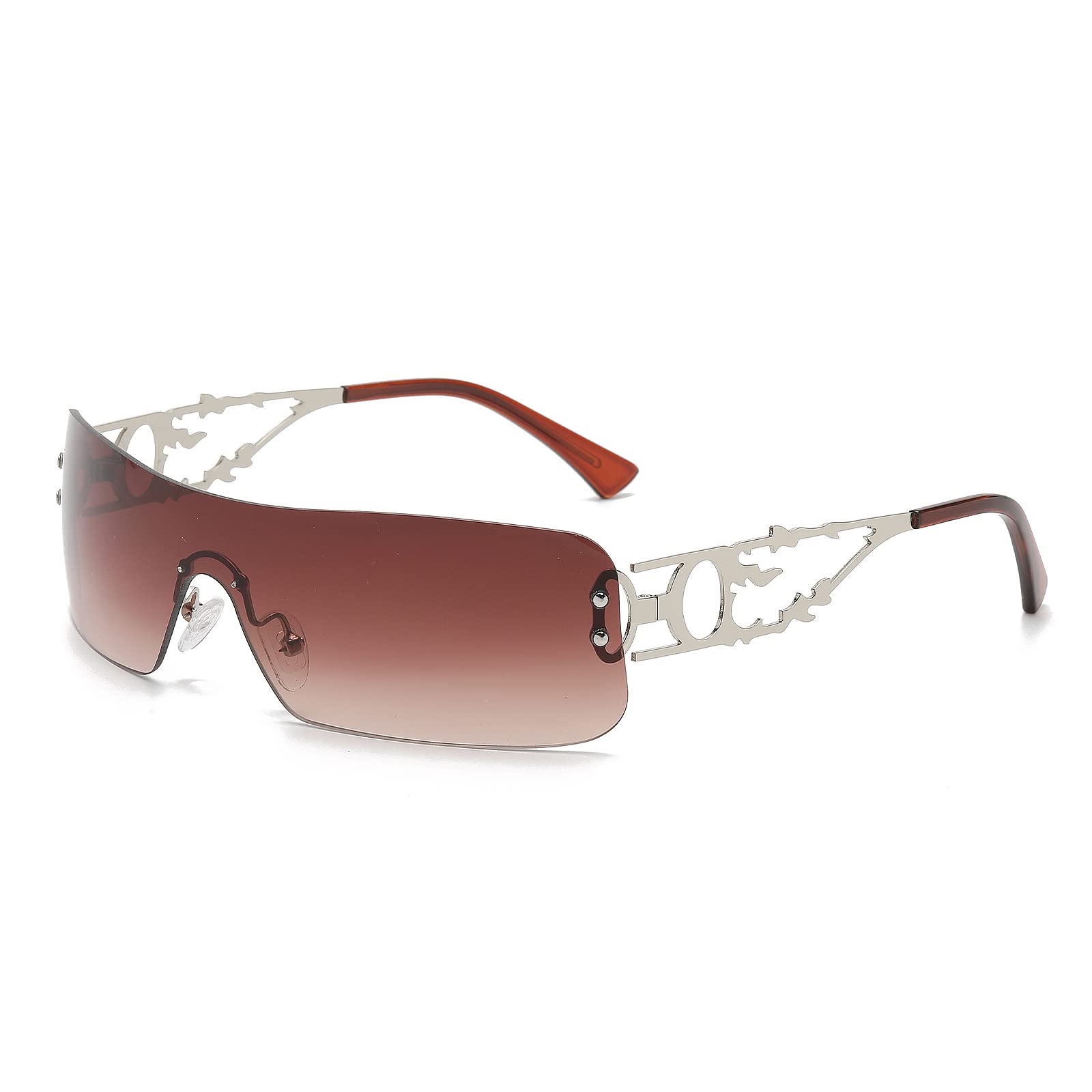 YAMEIZE Trendige randlose Y2K Wraparound Sonnenbrille - für Frauen Männer Stylish Oversized Wrap Around Brillen Fahren Einkaufen Outdoor