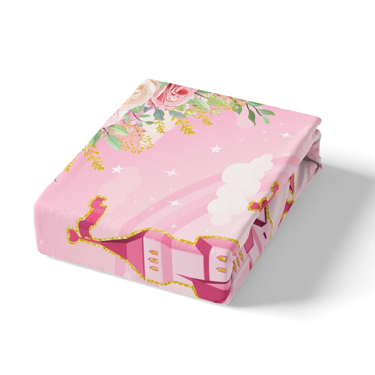 feelingyou Princess Bed Sheet Double Size,Pink Castle Dreamy Flowers Fitted Sheet for Teens Adults Bedroom Decor,Fairy Tale Theme for Girl Bed Cover 3pcs,2 Pillowcases,No Top Sheet - Image 4