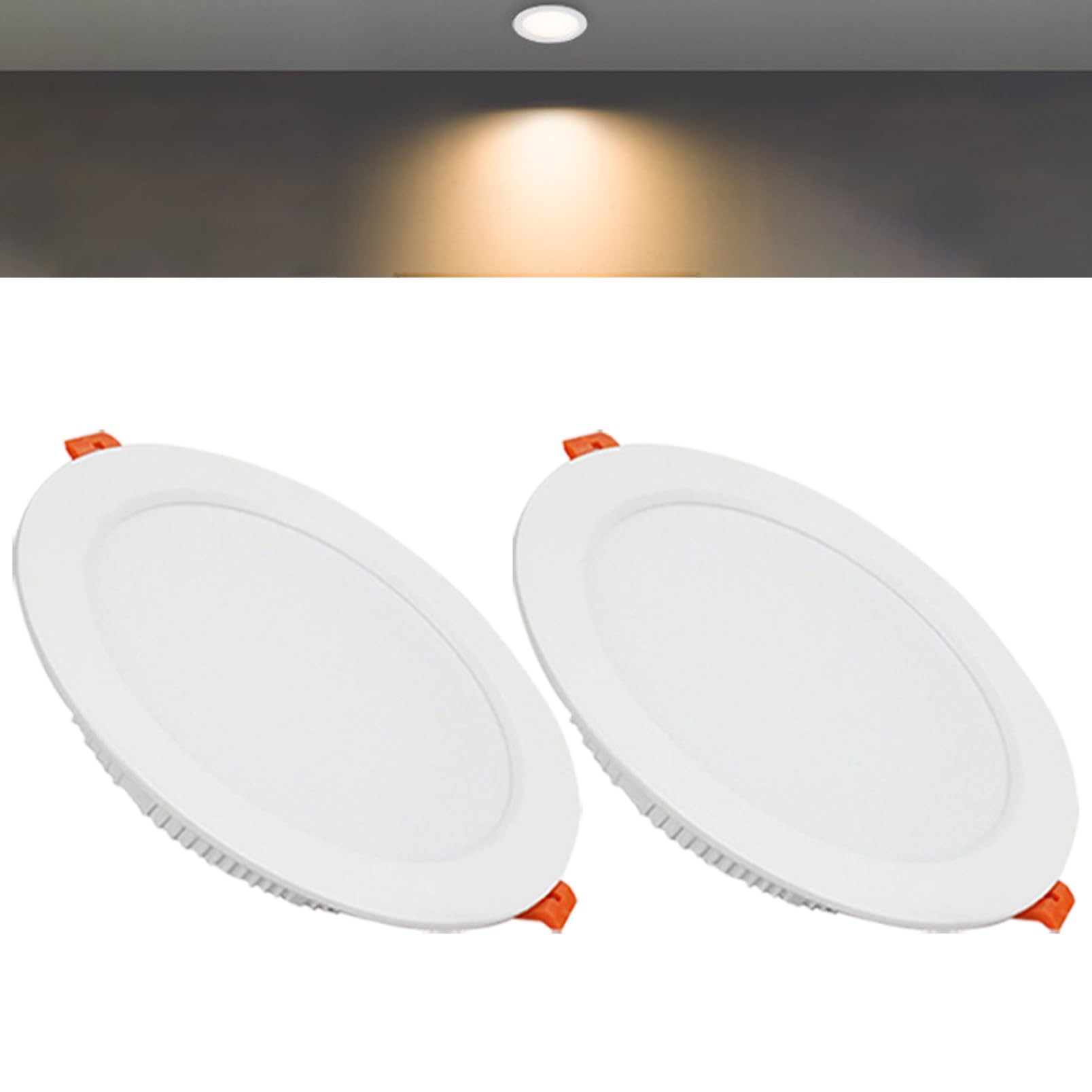 TTiiLoe 21W Round LED Recessed Ceiling Spotlights, 3000K Warm White Ultra Slim Panel Ceiling Light, Cut Φ160-170mm, AC110-240V Downlights for Hallway Stairwell Showroom, 2 Pack