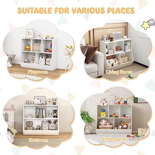 Honey Joy Toy Storage Organizer With Bookcase, 5-Cubby Children Bookshelf Toy Storage Cabinet, Open Kids Toy Shelf Book Display Organizer For Playroom, Bedroom, Nursery, School, Bedroom (White) #TOP6