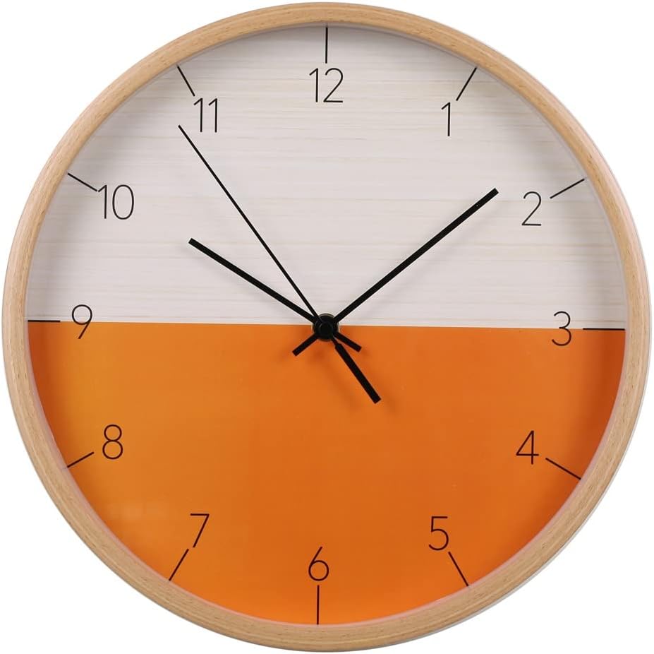 Home Wall Clock Wood Digital Living Room Decoration Silent Quartz(E)