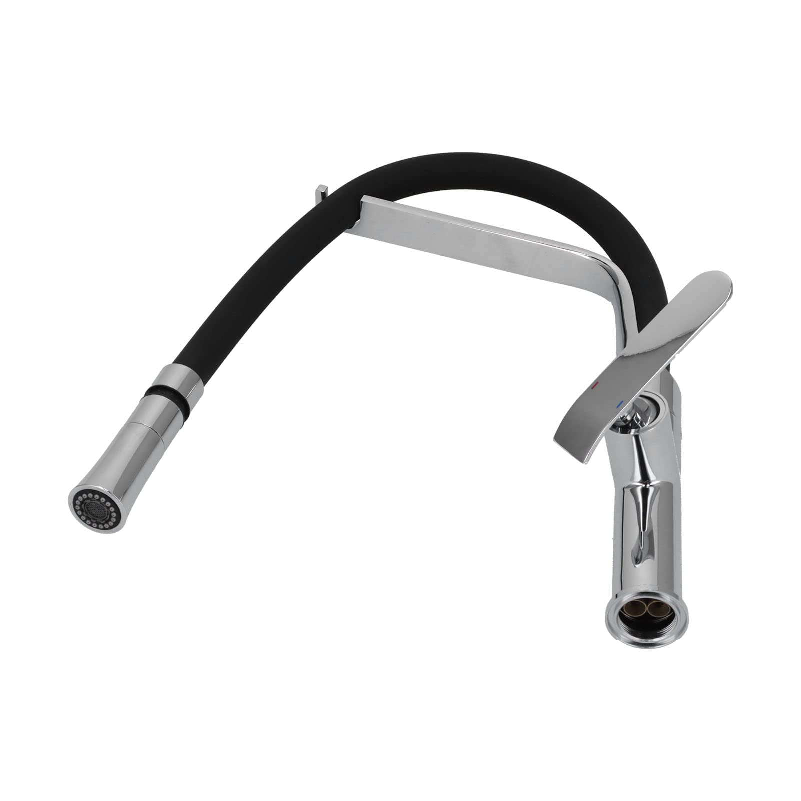 Grifo de cocina extraíble giratorio de 360 ​​​​grados con rociador Grifo monomando moderno de latón para fregadero Negro Plata alto Agua fría y caliente