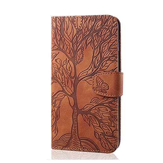 LUCASI iPhone 7/8/SE 2020 fodral, trädmönster PU-läder skyddande fodral plånbok flip fodral stativ mobiltelefonfodral med [kortfickor] [magnetlås] [stativfunktion] för iPhone 7/8/SE 2020 (4,7 tum) brun