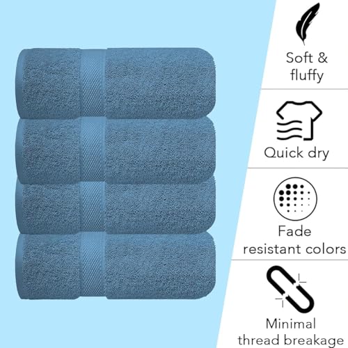 Image of Sulfar 100% Combed Cotton, Quick Drying Highly Absorbent Thick Bathroom Towels, Luxury Bath Towel Set (Pack of 4, 70 X 140 cm) - 600 GSM (Dark Blue)