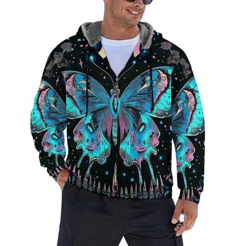Sweat à capuche en polaire pour homme imprimé papillons veste d'hiver fleurie
