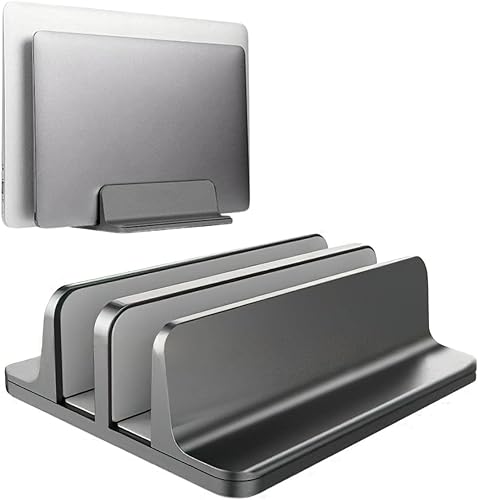 Unitronworld - Soporte vertical para laptop soporte vertical para MacBook escritorio ajustable doble cerrado soporte para laptop soporte vertical