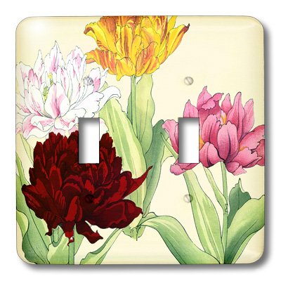 Plaque pour interrupteur à bascule double décor floral tulipes multicolores 3dRose