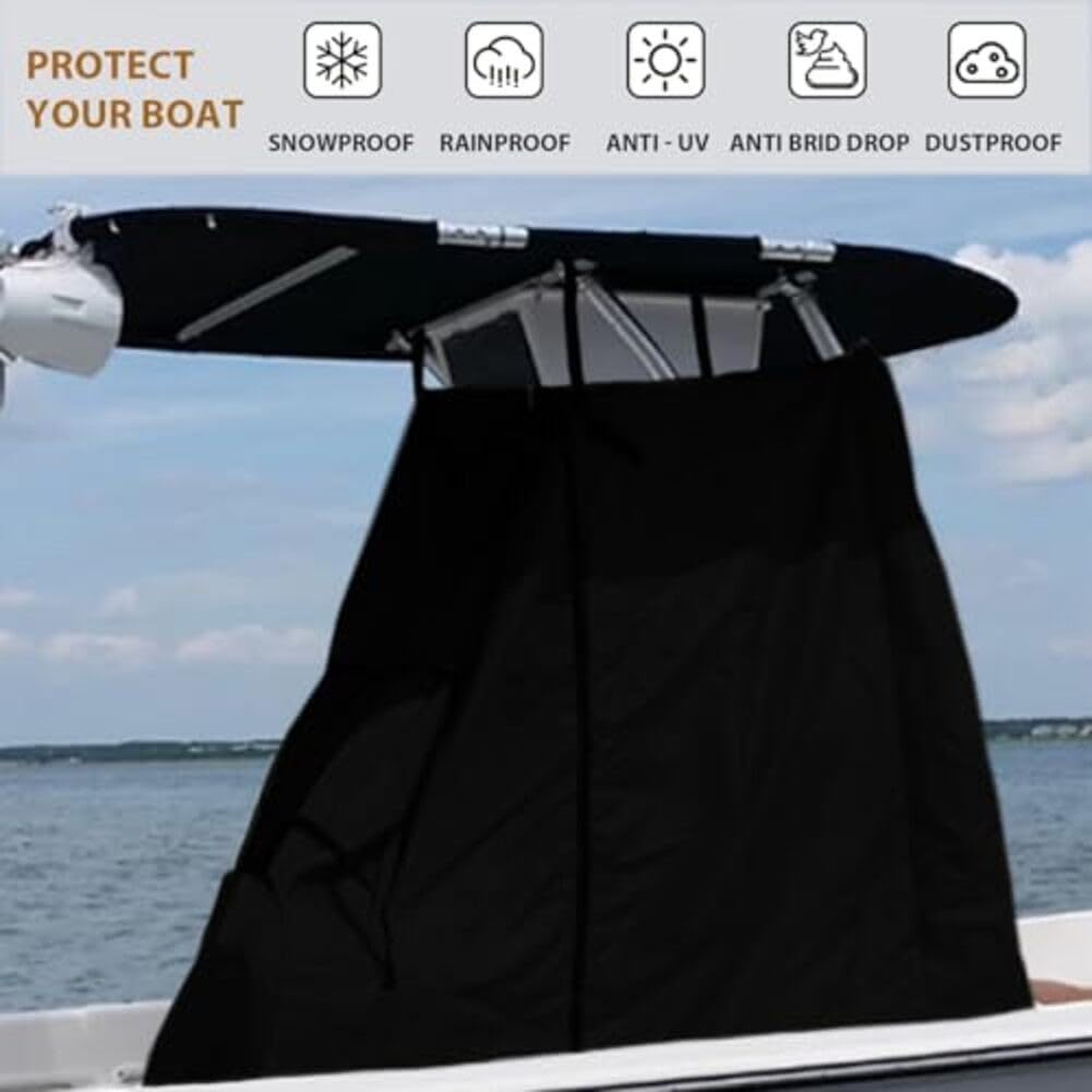 T-Top Copertura per console centrale per barca, tessuto Oxford impermeabile con cerniera, protezione per tutte le stagioni per sedile del timone marino, nero (208 x 137 x 183 cm)