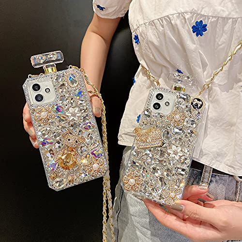 Victorlan Victor For Iphone 11 6.1 Inch Bling Glitter Case, Women 3D Luxury Sparkle Diamond Rhinestone, Shiny Perfume Bottle Style Handmade Clear Cover Case For Iphone 11 6.1 With Lanyard (Pumpkin) #TOP4