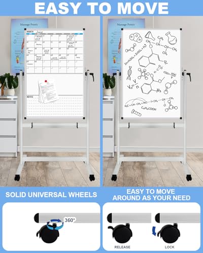 Image of XBoard Rolling Moblie Whiteboard, 44x30 inches Double Sided Magnetic Dry Erase Board with Stand for Homeschool, Live Stream, Office, School (Calendar 44x30-Inch)