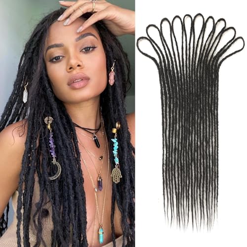 HANNE 24 Inch Double Ended Dreadlock Extensions for Black Women and Men 10 Strands Soft Locs Crochet Hair Synthetic Dreads Extension (24 Inch DE Dreads, 1B) 24 Inch DE Dreads Black