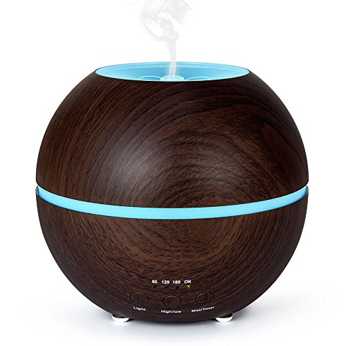 300ml Aromatherapy Essential Oil Diffuser, Ultrasonic Cool Mist Humidifier, 4Timer Settings, 2 Misting Modes, 7-Color LED Light and Waterless Auto Shut-off, Dark Wood Grain by MIU COLOR.