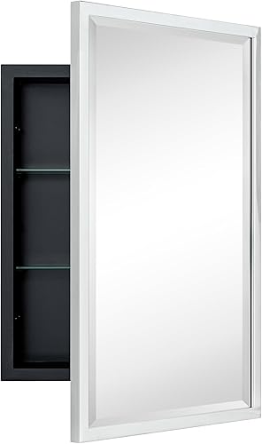 Miniatura 11 de TEHOME Botiquín de Medicina de Baño Empotrado con Marco de Metal Dorado con Espejo Biselado Rectangular Inclinable Espejos de Tocador para Pared 16