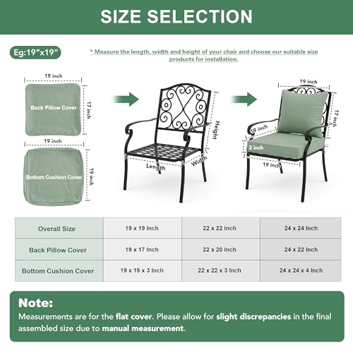 Image of Summsun Outdoor Cushions for Patio Furniture, Faux Linen Water Resistant Backrest and Deep Seat Cushion Set with Removable Cover, Ties, Non-Slip Bottom, 22 x 22 Inch, Sage Green