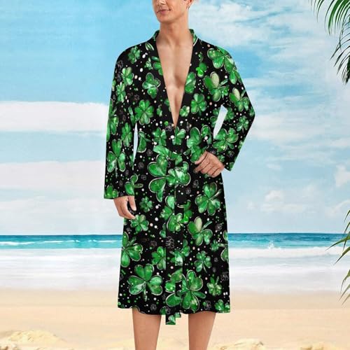 Green Ireland Shamrock St Patricks Day Funny Men's Robe Soft Lightweight Bathrobe Long-sleeve Spa Robes2