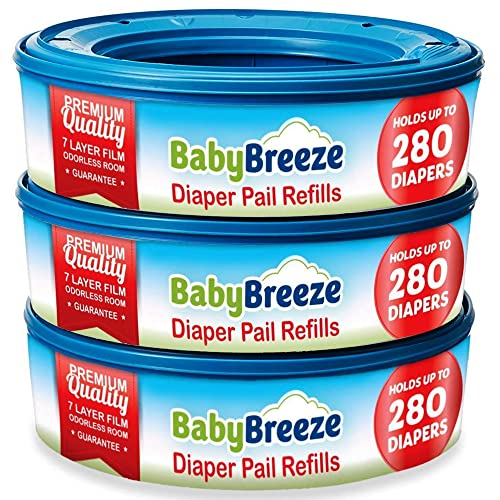 Image of BabyBreeze Diaper Pail Refill Bags Compatible with Playtex Diaper Genie Pails Odor Absorbing Diaper Disposal Trash Bags - 840 Count (3-Pack)