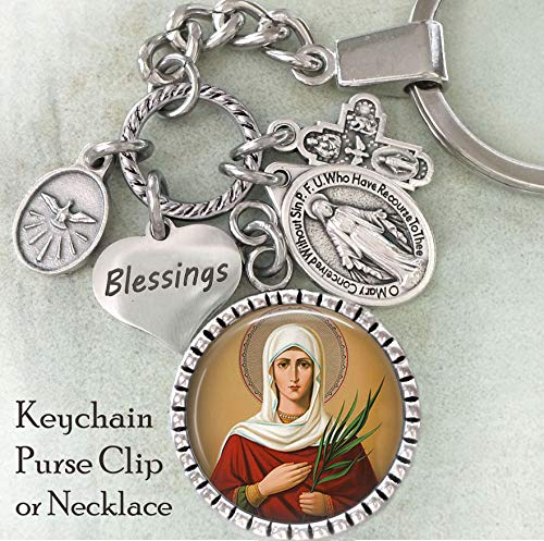 St. Agatha Keychain, Purse Clip, Backpack Clip or Necklace, Patron Saint of Nurses, Breast Cancer Patients, Catholic Confirmation Gift