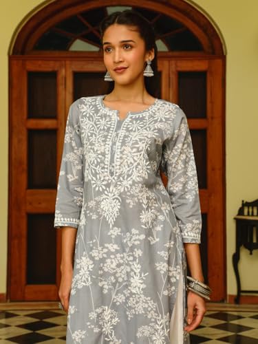 Image of Zainab Mulmul Straight Kurta |Chikankari | Chikankari Kurta | Chikankari Short Kurti | Lucknowi Chikankari Kurti (WL155-P)