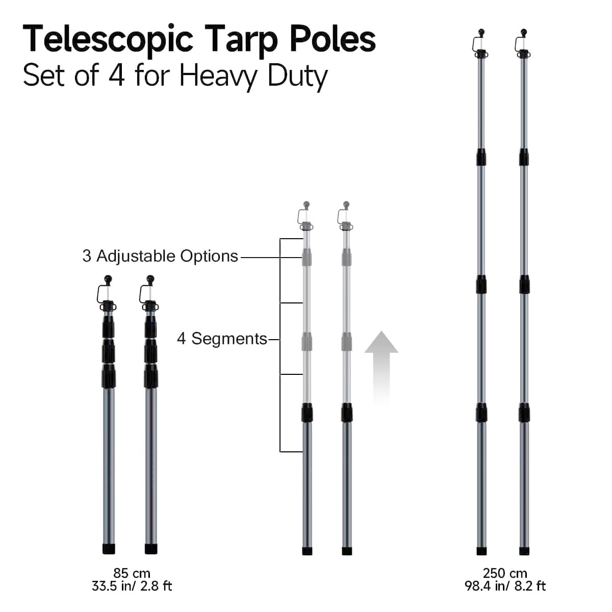 SAN Like Barres de Tente télescopiques, réglables, 190 à 200 cm, Barres télescopiques pour tentes, Camping, auvents, Remplacement