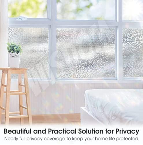 Image of WISDOM Privacy Window Film Frosted Glass Film Static Cling Glass Film No Glue Anti-UV Window Sticker Non Adhesive for Privacy Office Meeting Room Bathroom Living Room (CRSTAL Mosaic, 24 x 136 inch)