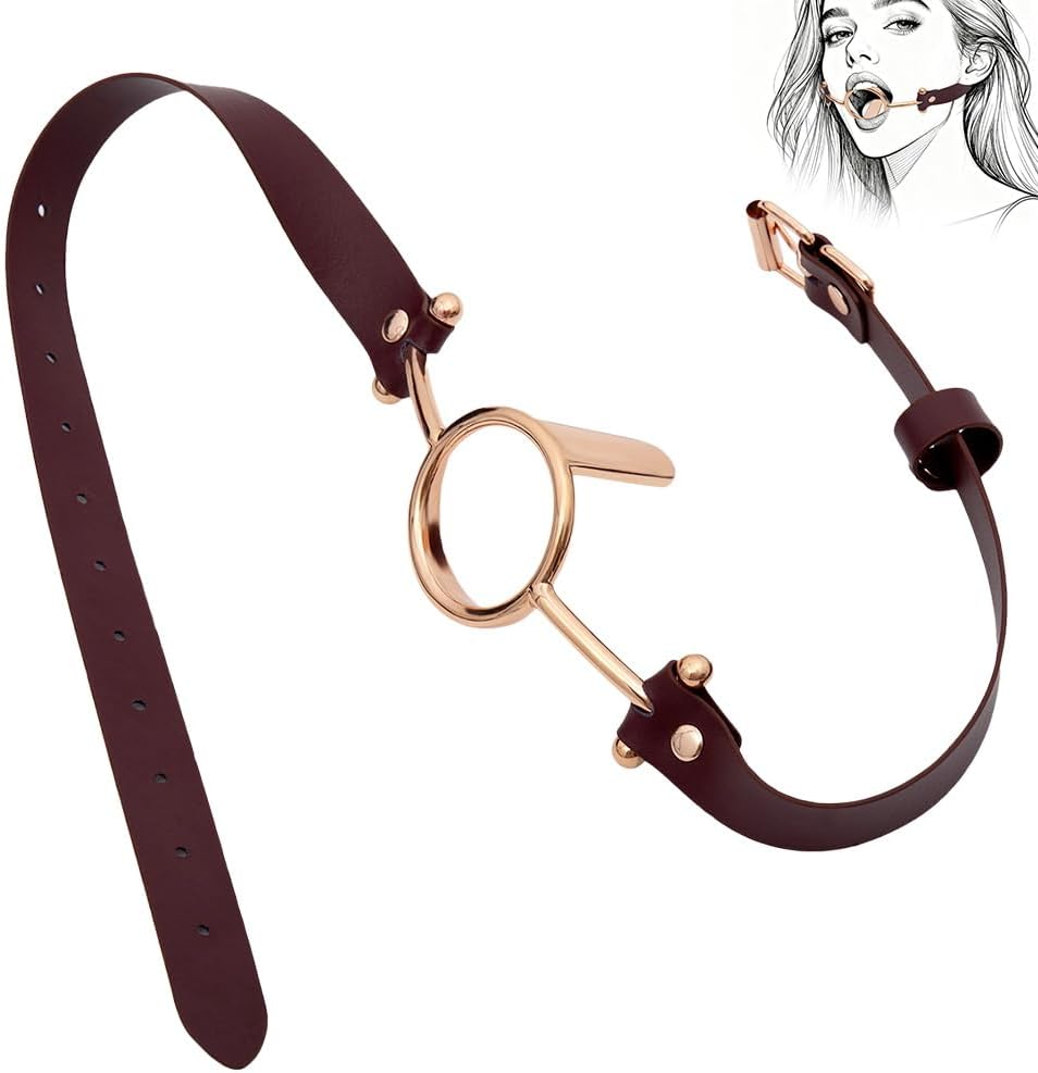 FST Open Mouth Gag with Adjustable PU Leather Strap Metal BDSM Gag for Bondage Restraints and Oral Sex Adult Couples Sex Toys