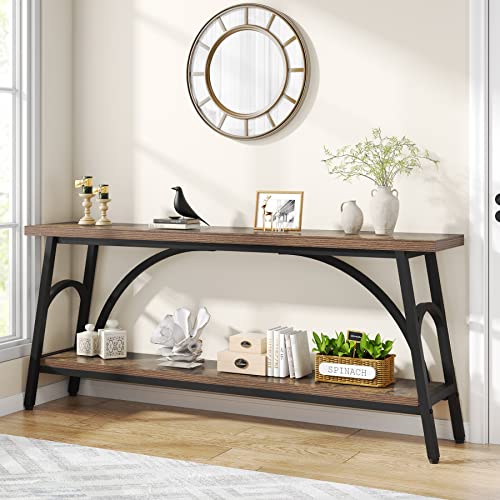 Tribesigns Extra Long Sofa Tables, 70.8”Console Table For Entryway, Wood Console Table 2 Tier Tv Stand, Behind Couch Table For Living Room, Rustic Brown Black #TOP2