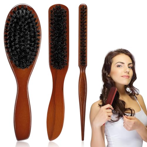 BNGXR Brosse à Cheveux de poils de Sanglier Naturel,Brosse à cheveux en poils de sanglier pour femme homme et enfant à démêler et coiffer,Antistatique Professionnelle Réduisant la Casse des Cheveux