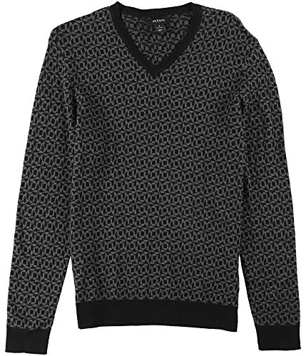 Alfani Mens Geometric Pullover Sweater, Black, Large