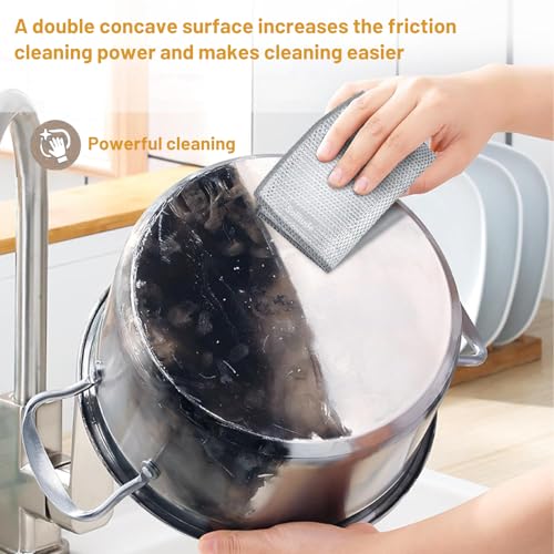 Image of Solitude 12 Pack Double Layer Non-Scratch Wire Dishcloth, Steel Scrubber for Utensils Cleaning, Multipurpose Wet and Dry Cleaning Cloth Stainless-Steel Dish Wash Rag for Washing Dishes, Kitchen, Sinks