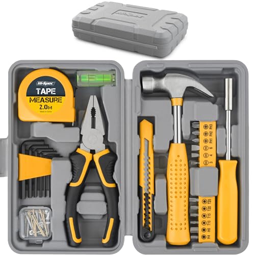 Hi-Spec kleiner Werkzeugkoffer. Mini Werkzeugkoffer. Werkzeugset mit Mini Hammer, Bit Set, Nagelset, Massband und mehr. Ideal für Haushalt und Geschenk