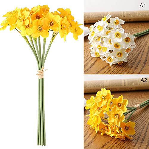 Firlar 18Pcs/3Bunch Artificial Narcissus Flower Branch, Spring Silk Narcissus Flower Fake Daffodil Flowers Wedding Floral Bouquet Floral Picks For Flower Arrangement Wedding Home Decor Photo Props #TOP5