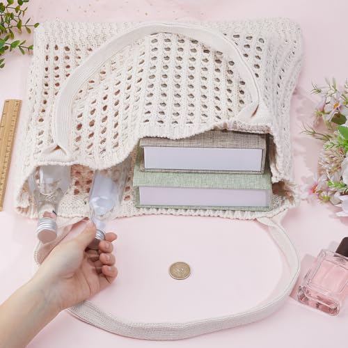 Image of GORGECRAFT Crochet Bags Women Knitted Handbags Retro Boho Beige Hollow Woven Shoulder Bags Foldable Mesh Beach Handbag for Holiday Travel Summer Vacation Work Daily Casual Outfits Accessories