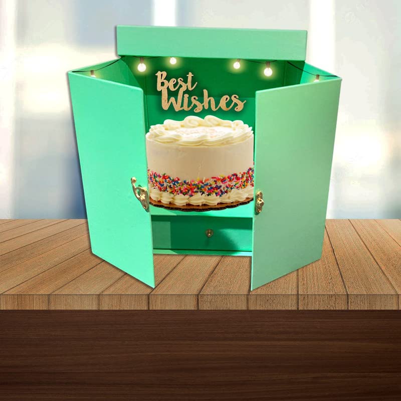 FUN Corp Card Board Surprise Cake Box with One Drawer Gift Box for DIY Customized Photo and Party Decoration - Green (Light not included)