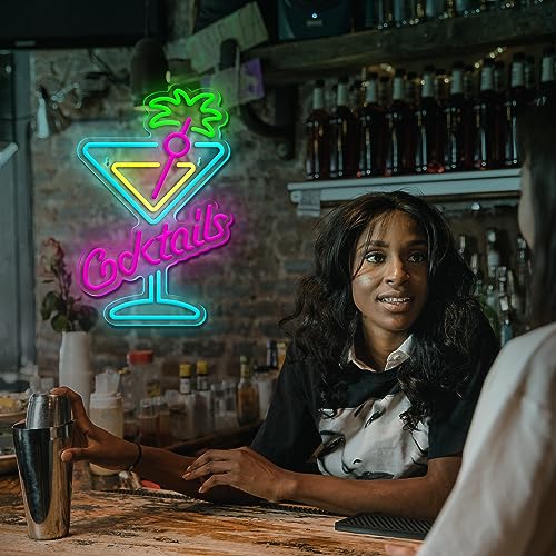 Image of Cocktails Neon Sign Cocktail Glass LED Neon Signs Art Wall Lights for Beer Bar Decor Dimmable USB Powered Martini LED Neon Light for Party, Cocktails Bar, Pub, Night Club, Man Cave Decoration