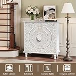 ARTPOWER Accent Cabinet with 2 Doors Decorative Storage Cabinet with Carved Flower Pattern White Sideboard Buffet Cabinet Wood Credenza with Storage for Entryway Living Room Kitchen Dining Room