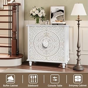   ARTPOWER-Accent-Cabinet-with-2-Doors-Decorative-Storage-Cabinet-with-Carved-Flower-Pattern-White-Sideboard-Buffet-Cabinet-Wood-Credenza-with-Storage-for-Entryway-Living-Room-Kitchen-Dining-Room