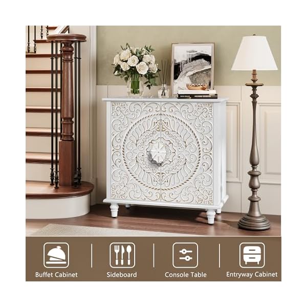   ARTPOWER-Accent-Cabinet-with-2-Doors-Decorative-Storage-Cabinet-with-Carved-Flower-Pattern-White-Sideboard-Buffet-Cabinet-Wood-Credenza-with-Storage-for-Entryway-Living-Room-Kitchen-Dining-Room
