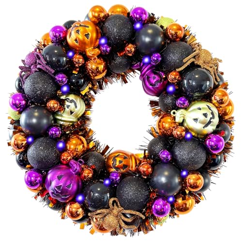 HipTree 13.8 Inch Halloween Ball Wreath for Front Door with Lights