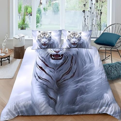 Housse de couette double tigre blanc parure de lit microfibre pour chambre de fille - 3