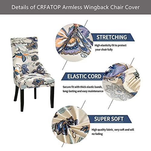 Crfatop 2 Pieces Stretch Armless Wingback Chair Cover Printed Sloping Armchair Cover Reusable Wingback Side Chair Slipcovers Accent Chair Covers For Dining Room Banquet Home Decor (Color 41) #TOP4