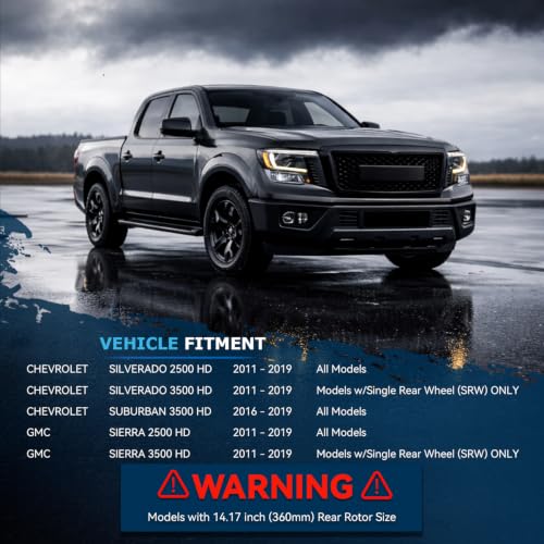Image of Detroit Axle - Rear Brake Kit for 2011-2019 Chevy GMC Silverado Sierra 2500HD 3500HD 2012 2013 2014 2015 2016 2017 2018 Drilled & Slotted Brake Rotors Ceramic Brakes Pads Replacement