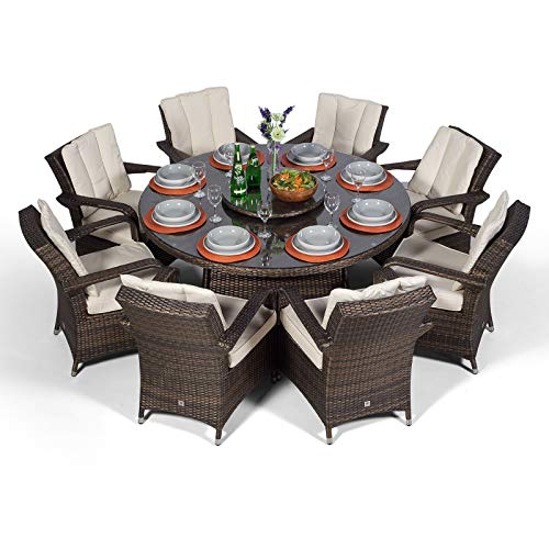 Arizona Luxury Rattan Dining Set Round 8 Seater Brown Rattan Dining