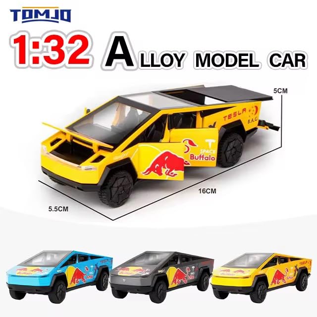Image of 1:32 Tesla Cybertruck Red Ball Edition - Yellow Alloy Diecast Pullback Metal Car Toy