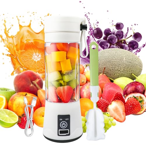 Suevut Batidora Portátil, Mini Licuadora de Vaso 380ml con 6 Cuchillas de Acero Inoxidable, Ideal para Batidos, Smoothies y Zumos, Tritura Hielo, Recargable por USB-C, con Cepillo de Limpieza
