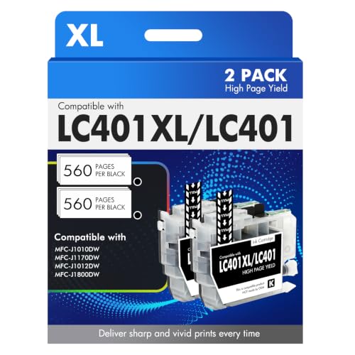 LC401XL LC401 MFC-J1010DW Black Ink Cartridges Compatible for Brother...