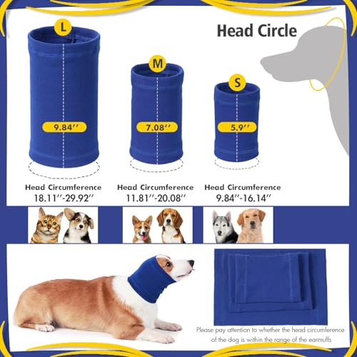 Image of BRKURLEG Dog Calming Hoodie, Dog Ear Muffs for Noise Protection, Pet Anxiety Relief Head Cover and Ears Protector, Dogs Ear Wrap for Grooming Bath and Drying, Blue,M