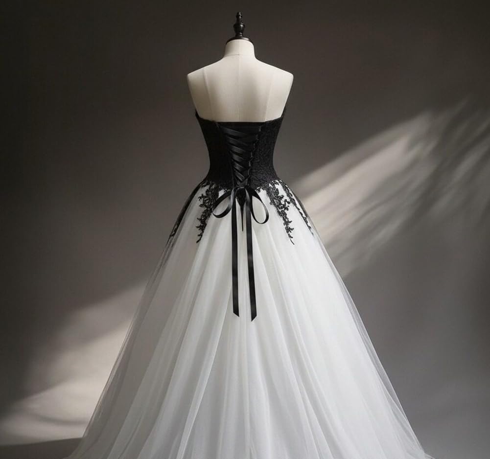 Mouccy Gothic Black Wedding Dresses with Cape A-line Lace Victorian Ball Gown Strapless Applique Bridal Dress for Women