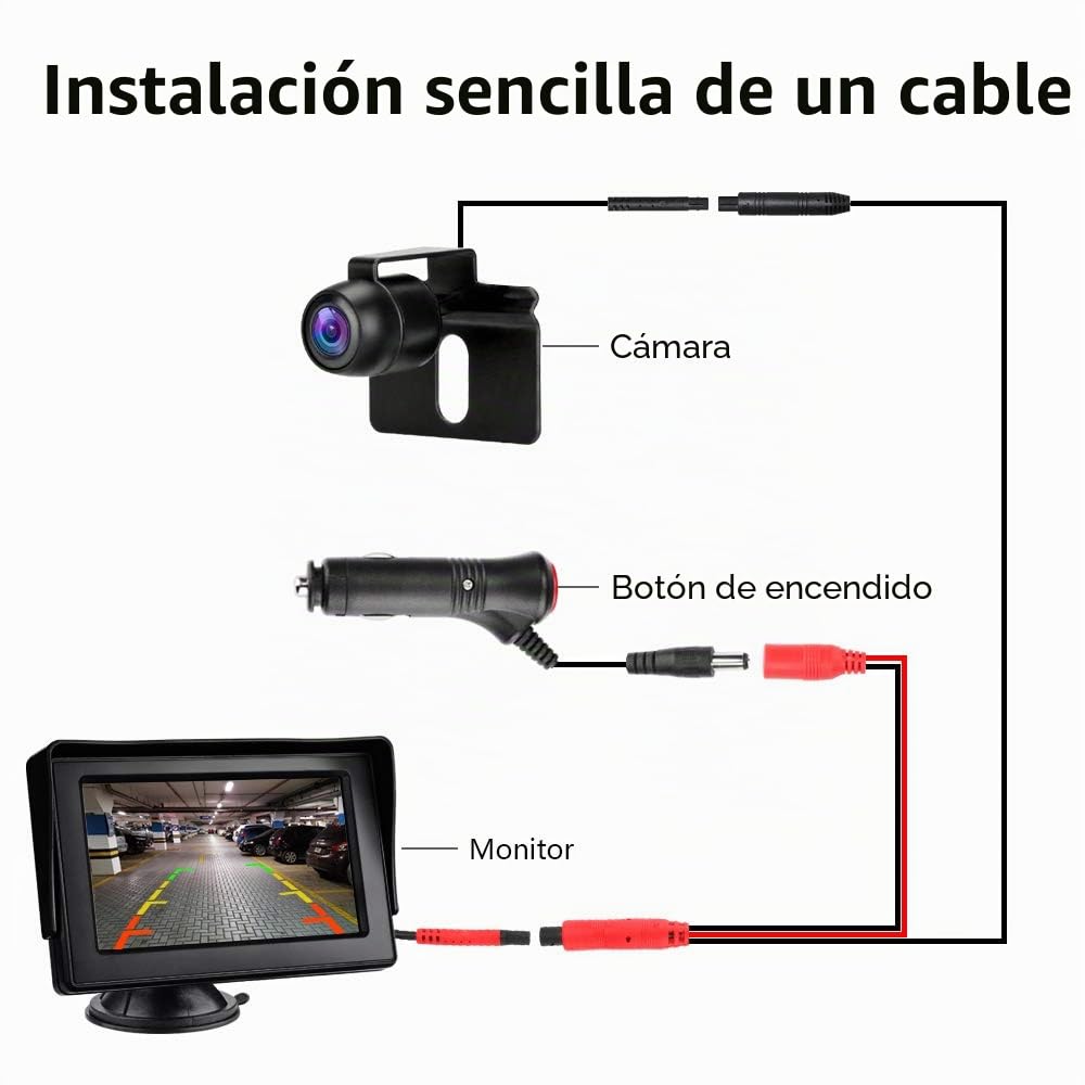 Cámara de Marcha Atrás con Monitor LCD de 4,3'' para Vehículos de 12V | Cámara de Visión Trasera, IP68 Resistente al Agua, Sistema de Asistencia para Estacionamiento de Visión Nocturna